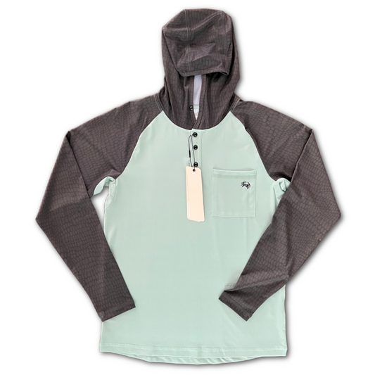 Skinny Water Culture YOUTH HAWKSBILL HOODIE | GATOR CAMO/SOLID POND SCUM - Dogfish Tackle & Marine