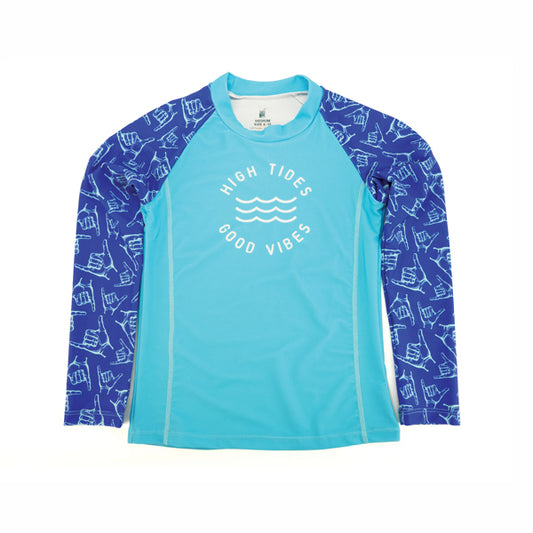 Juice Box Youth Boys Rash Guard Swim Shirt - High Tide Good Vibes - Dogfish Tackle & Marine