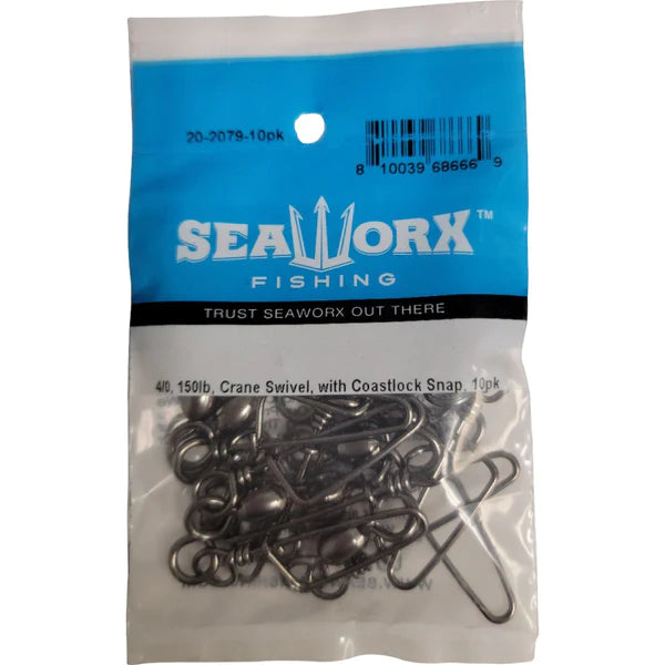 SEAWORX CRANE SWIVEL WITH COASTLOCK SNAP 10PK - Dogfish Tackle & Marine