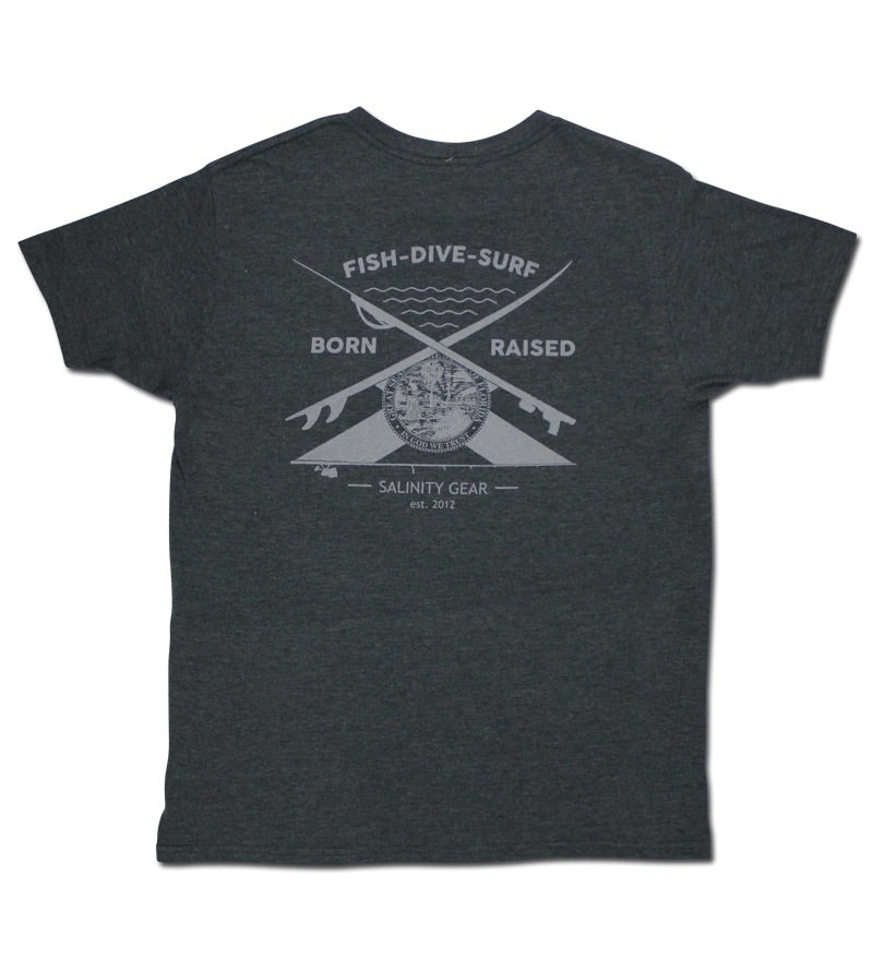 Salinity Born N Raised T Shirt- Grey - Dogfish Tackle & Marine